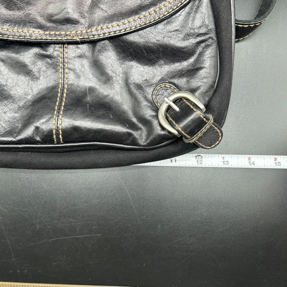 Fossil Vintage‎ Black Leather Canvas Crossbody Bag Messenger Tote